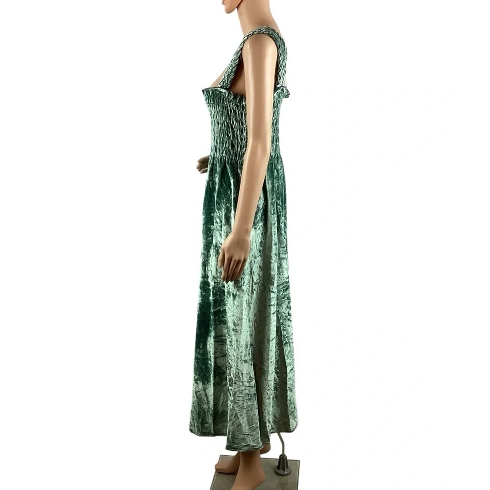 Free People Camille Midi Dress Velvet Smocked Boho Sapphire Size M